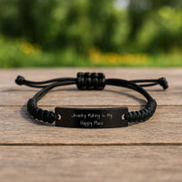 Load image into Gallery viewer, Jewelry Making Gifts - &#39;Jewelry Making Is My Happy Place&#39; Black Rope Adjustable Graduation Gift from Friends - Image 2

