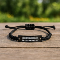 Load image into Gallery viewer, Funny Assistant Gifts from Friends - Black Rope Adjustable Birthday Unique Gifts for Assistants - &#39;Look At You Becoming An Assistant And Shit&#39; Quote Rope Bracelet - Image 2

