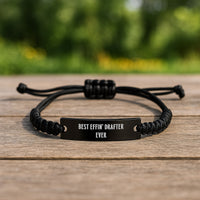Load image into Gallery viewer, Funny Drafter Gifts for Men Mother's Day Unique Rope Bracelets Gifts from Family to Sons, 'Best Effin' Drafter Ever' Engraved Rope Bracelet Adjustable Black Stainless Steel Interlaced Rope - Image 2