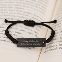 Load image into Gallery viewer, Minister Keepsake Rope Bracelet for Him Black Adjustable Birthday Gift - Image 3