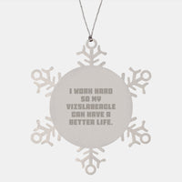 Load image into Gallery viewer, Vizsla Dog Lover&#39;s Gift, &#39;I Work Hard...&#39; Quote Snowflake Ornament, Gifts from Family, for Vizsla Dog Friends, Unique Christmas Unique Gifts - Image 1
