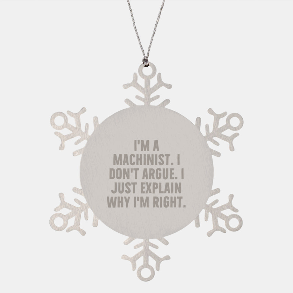 Funny Machinist Snowflake Ornament Gifts for Men from Family, Perfect Unique Christmas Unique Gifts for Machinist, Machinist Friends, and Co-workers, Stainless Steel Shatterproof - Image 1