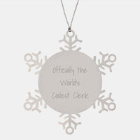 Load image into Gallery viewer, Clerk Gifts from Friends Christmas Unique Snowflake Ornament, 'Officially The World's Coolest Clerk' Stainless Steel Decoration, Perfect for Office Desk or Christmas Tree - Image 1