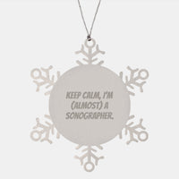 Load image into Gallery viewer, Funny Sonographer Gifts from Friends and Family, Unique Snowflake Ornaments for Christmas Unique Gifts, 'Keep Calm, I'm (almost) A Sonographer' Stainless Steel Ornaments - Image 1