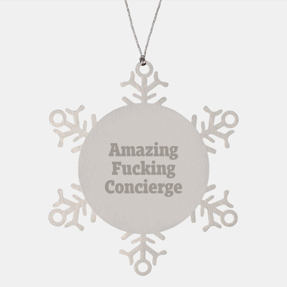 Funny Concierge Gifts, Snowflake Ornaments for Christmas - 'Amazing F--king Concierge' Quote, Gifts from Friends and Family - Image 1