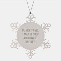 Load image into Gallery viewer, Funny Accountant Gifts for Men, Women, Friends, Coworkers - 'Be Nice To Me, I May Be Your Accountant One Day' Stainless Steel Snowflake Ornament, Christmas Unique Presents - Image 1