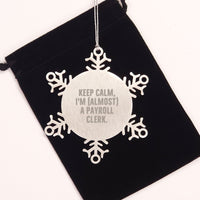 Load image into Gallery viewer, Funny Payroll Clerk Christmas Snowflake Ornament Gifts from Friends and Family - Keep Calm, I'm (almost) A Payroll Clerk. - Image 2