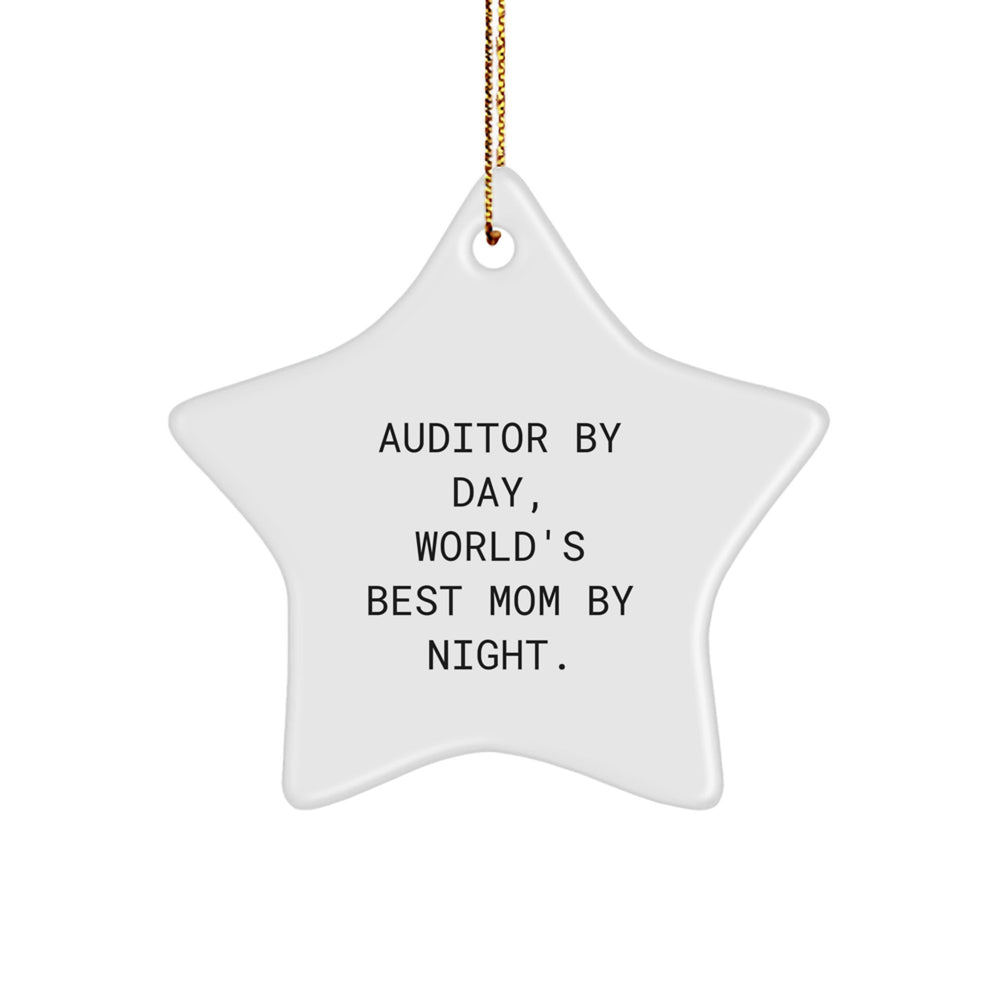 Auditor Gifts for Christmas - 'Auditor By Day, World's Best Mom By Night.' Star Ornament, Durable MDF, High-Gloss Finish, Gift from Family to Friends - Image 1