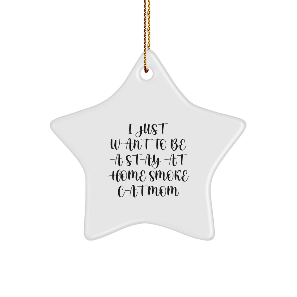 Funny Smoke Cat Mom Gifts from Family, Christmas Unique Star Ornament for Smoke Cat Enthusiasts, 'I Just Want To Be A Stay At Home Smoke Cat Mom' Quote - Image 1