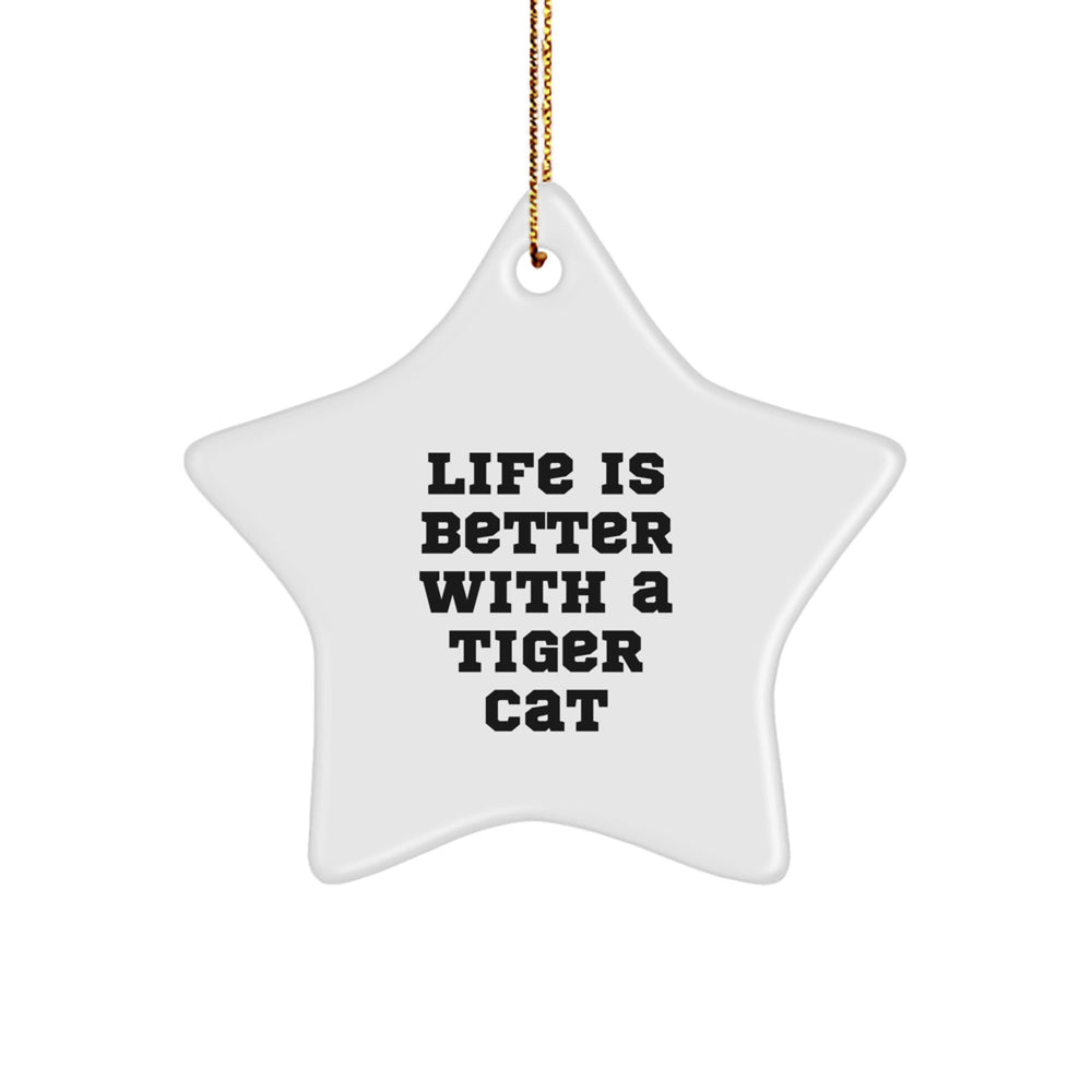 Tiger Cat Star Ornament Gifts from Friends for Christmas - 'Life Is Better With A Tiger Cat' Funny Quote - Image 1