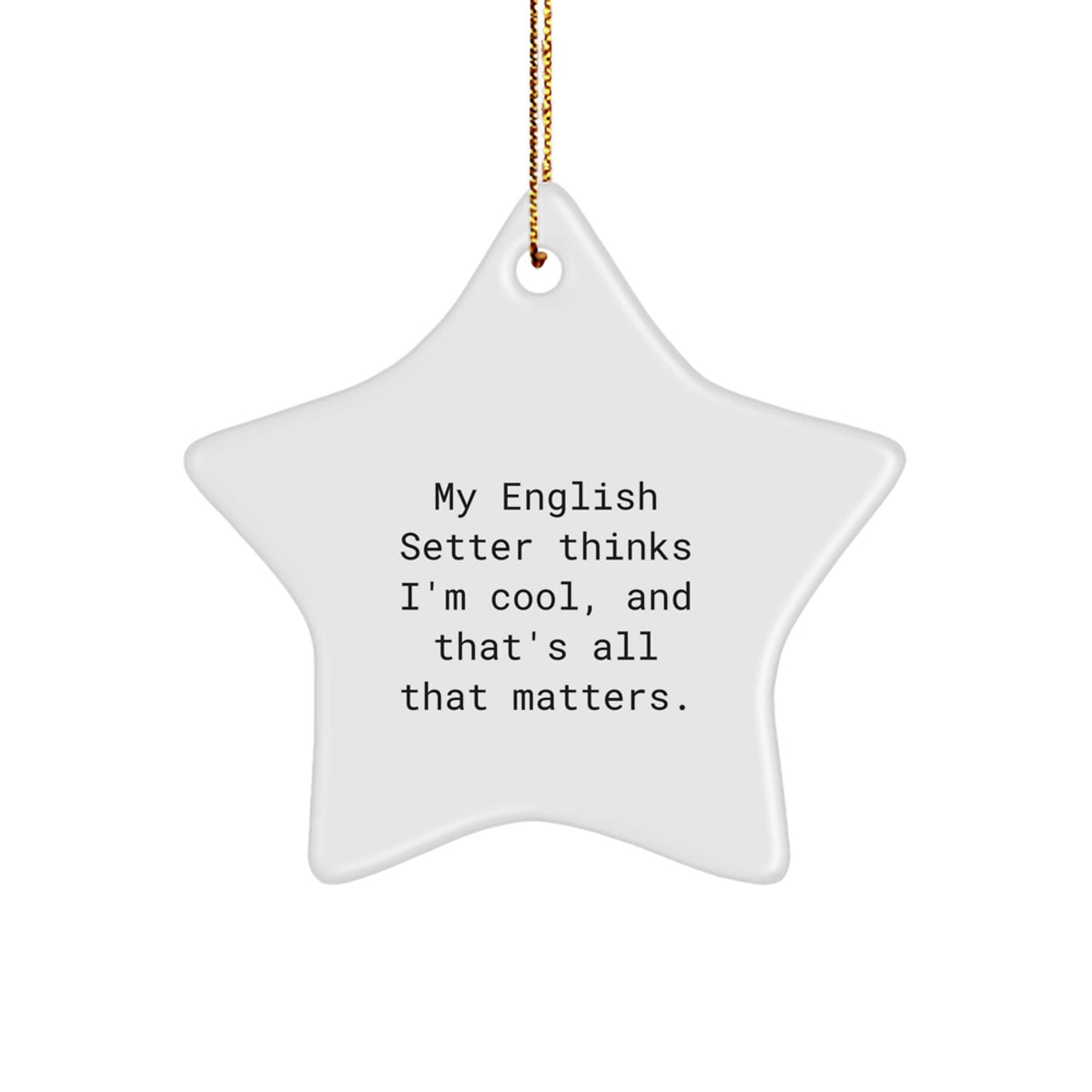 English Setter Dog Lovers Star Ornament Gifts from Friends, Family for Christmas, 'My English Setter Thinks I'm Cool, And That's All That Matters.' - Image 1