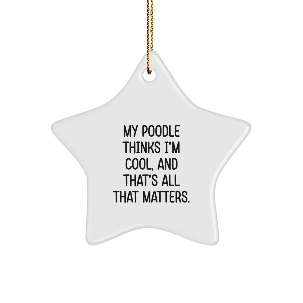 Funny Poodle Dog Gifts from Men to Poodle Dog Owners for Christmas Unique Ornaments, 'My Poodle Thinks I'm Cool, And That's All That Matters.' Star Ornament - Image 1