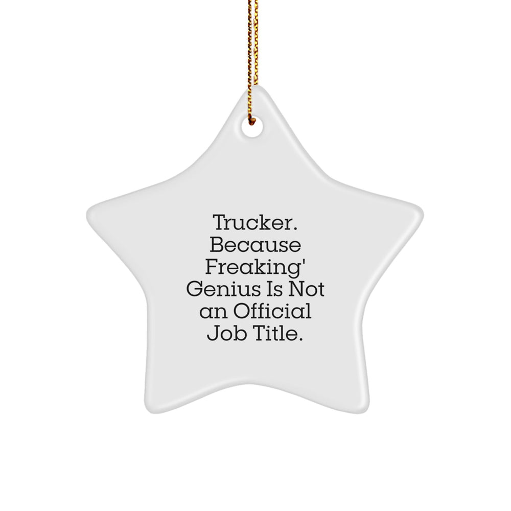 Trucker Star Ornament Funny Gift from Friends and Family for Him, Trucker. Because Freaking' genius Is Not An Official Job Title., Christmas Unique Gifts - Image 1