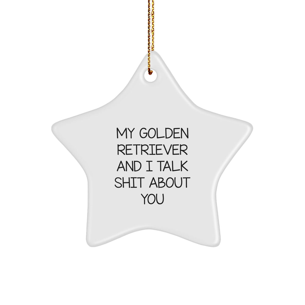 Golden Retriever Dog Funny Star Ornament Gifts from Friends, Unique Christmas Decorations for Golden Retriever Lovers, My Golden Retriever And I Talk Shit About You Humorous Star Shape Ornament - Image 1