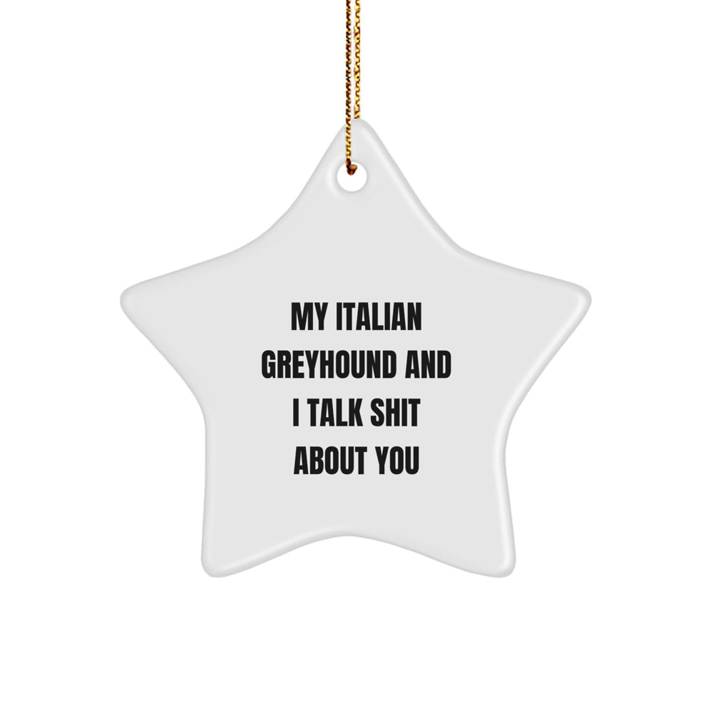 Funny Italian Greyhound Dog Gifts for Friends, Italian Greyhound Dog Star Ornament with 'My Italian Greyhound And I Talk Shit About You' Quote, Christmas Unique Gifts from Family - Image 1