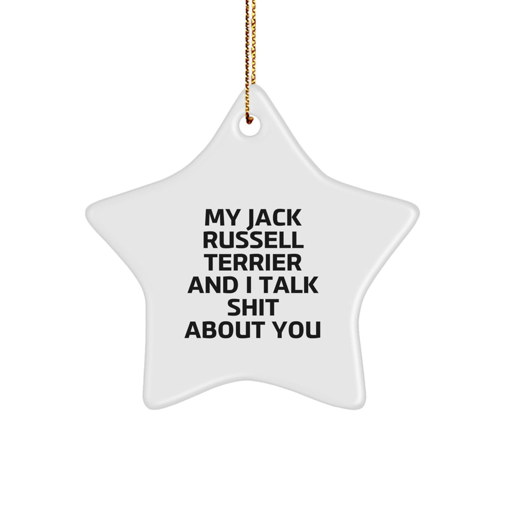 Funny Jack Russell Terrier Dog Gifts for Men from Family - Star Ornament with 'My Jack Russell Terrier And I Talk Shit About You' Quote for Christmas - Image 1