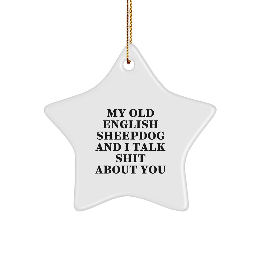 Old English SheepDog Lover's Funny Gift, My Old English SheepDog And I Talk Shit About You Quote, Star Ornament for Christmas Unique Gifts from Friends to Family - Image 1