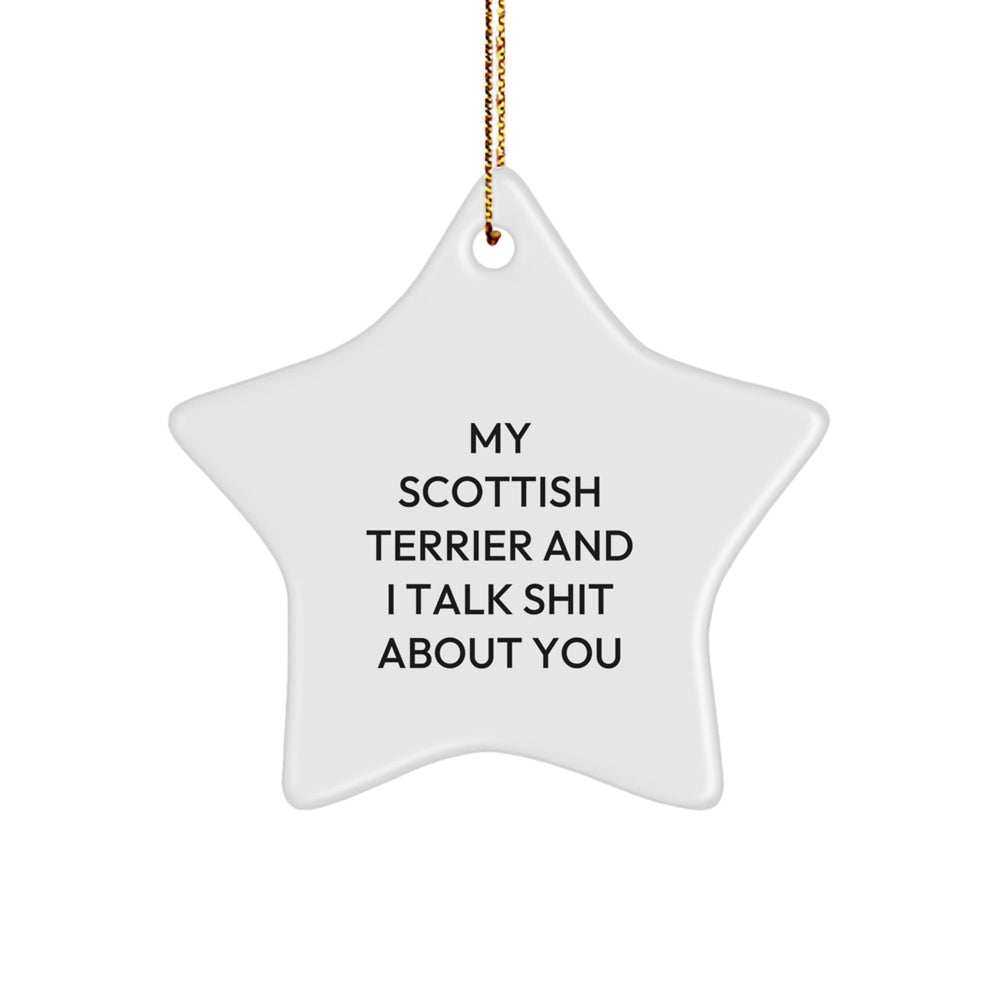 Funny Scottish Terrier Dog Gifts from Family for Christmas - My Scottish Terrier And I Talk Shit About You Star Ornament - Image 1