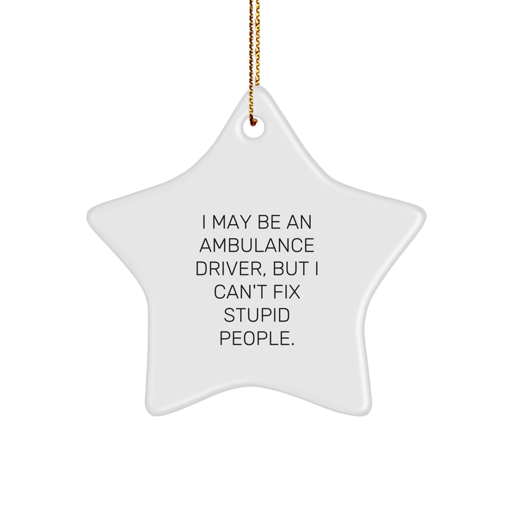 Ambulance Driver Gifts from Friends, Funny Star Ornament for Christmas, 'I May Be An Ambulance Driver, But I Can't Fix Stupid People.' - Image 1
