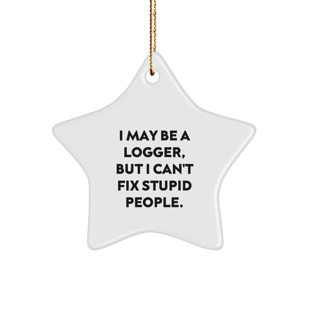 Funny Logger Christmas Unique Gifts from Friends for Logger Men - I May Be A Logger, But I Can't Fix Stupid People. Star Ornament - Image 1