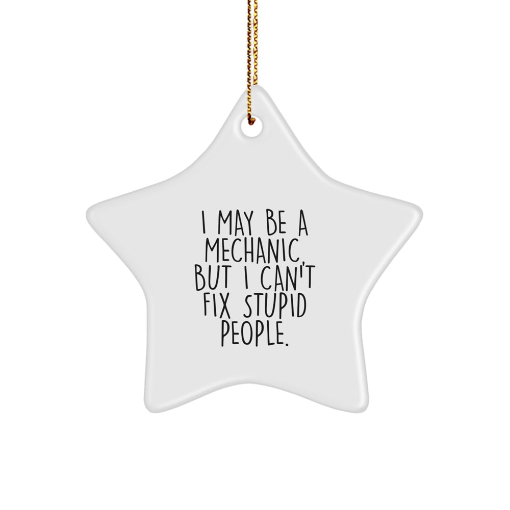 Funny Mechanic Gifts, 'I May Be A Mechanic, But I Can't Fix Stupid People.' Star Ornament for Christmas, Gifts from Men to Mechanic Friends - Image 1