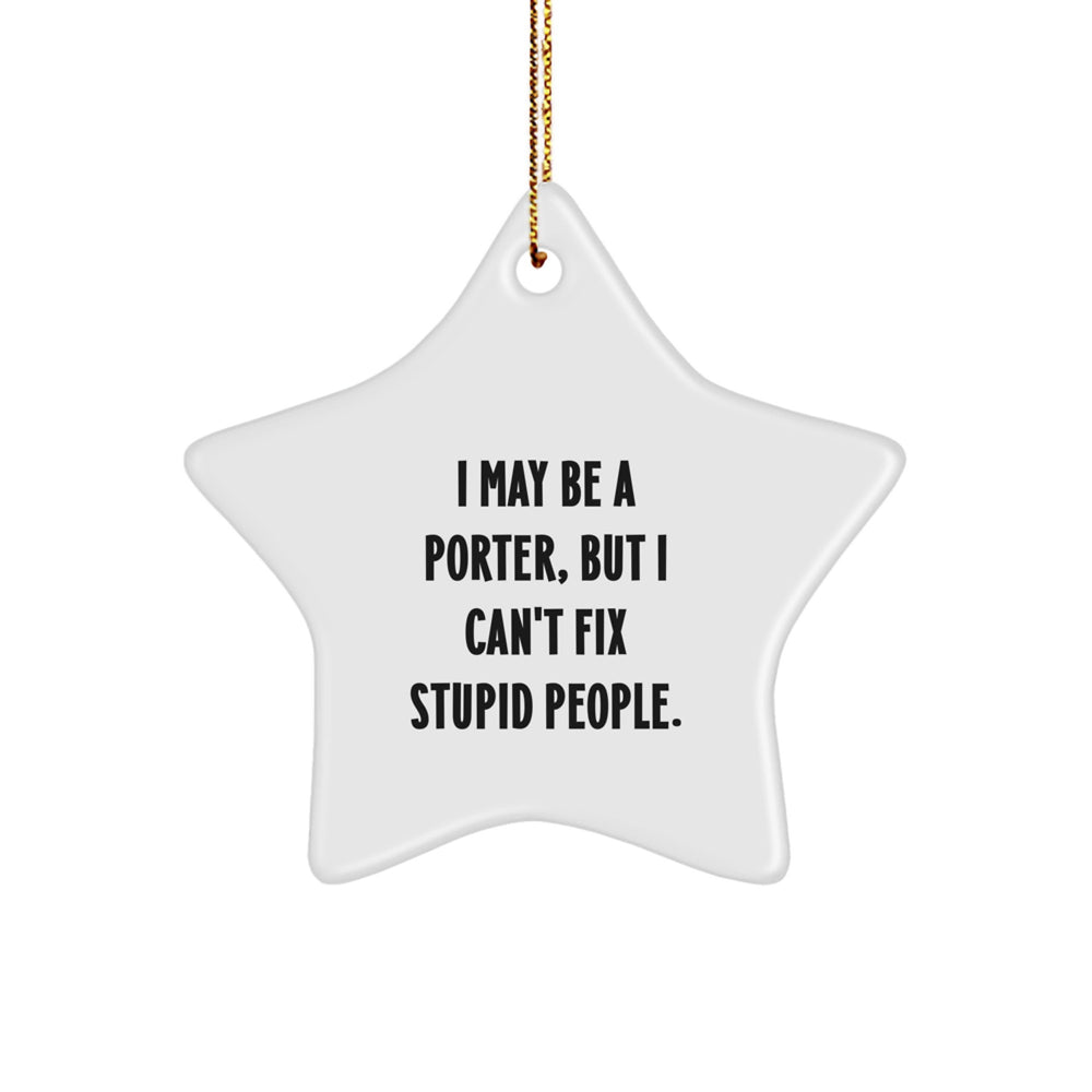 Funny Porter Gifts for Him - I May Be A Porter, But I Can't Fix Stupid People. Star Ornament, White, Christmas Unique Gifts from Family Friends - Image 1