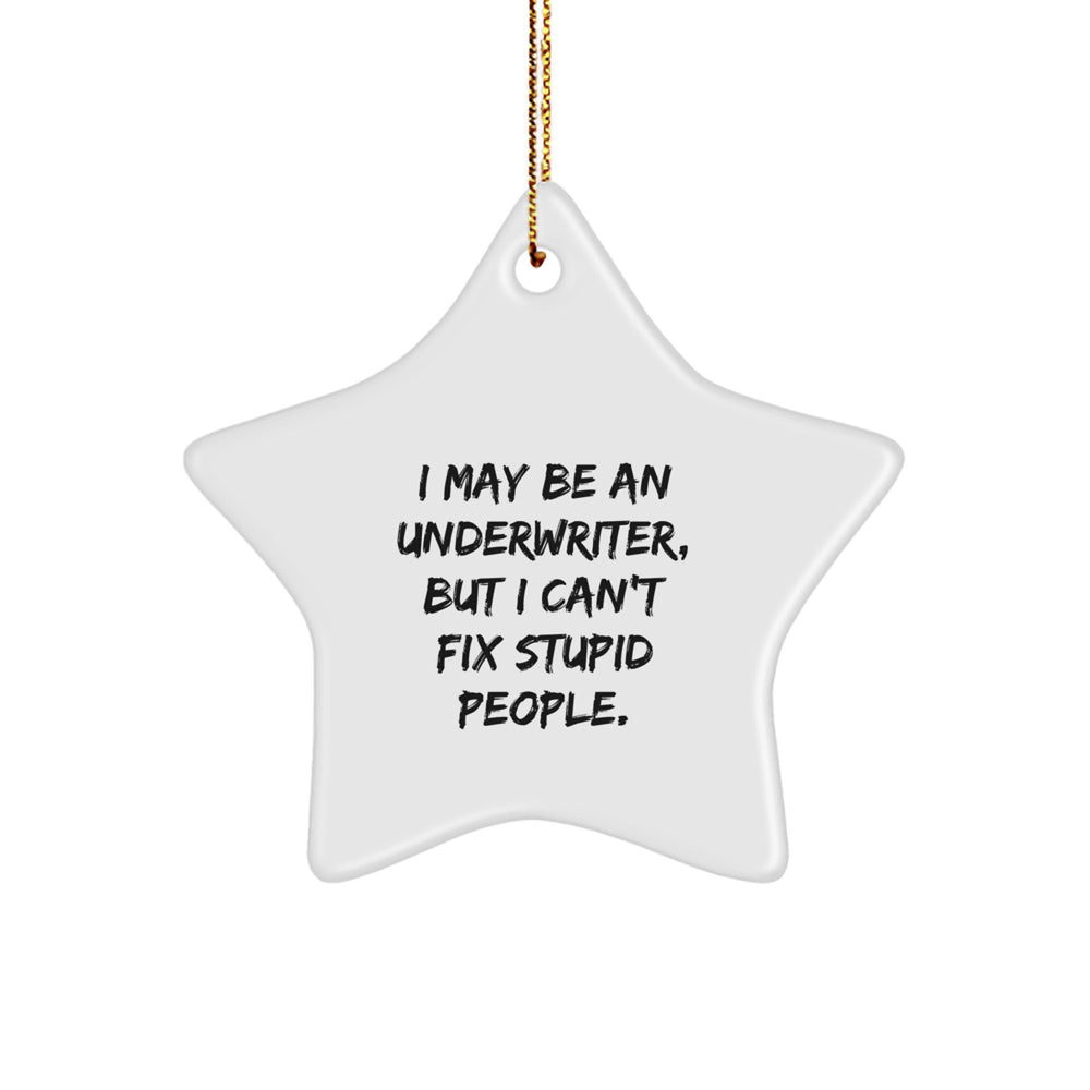 Funny Underwriter Gifts, Underwriter Star Ornament, 'I May Be An Underwriter, But I Can't Fix Stupid People.' - Unique Gifts from Friends and Family for Underwriter - Image 1