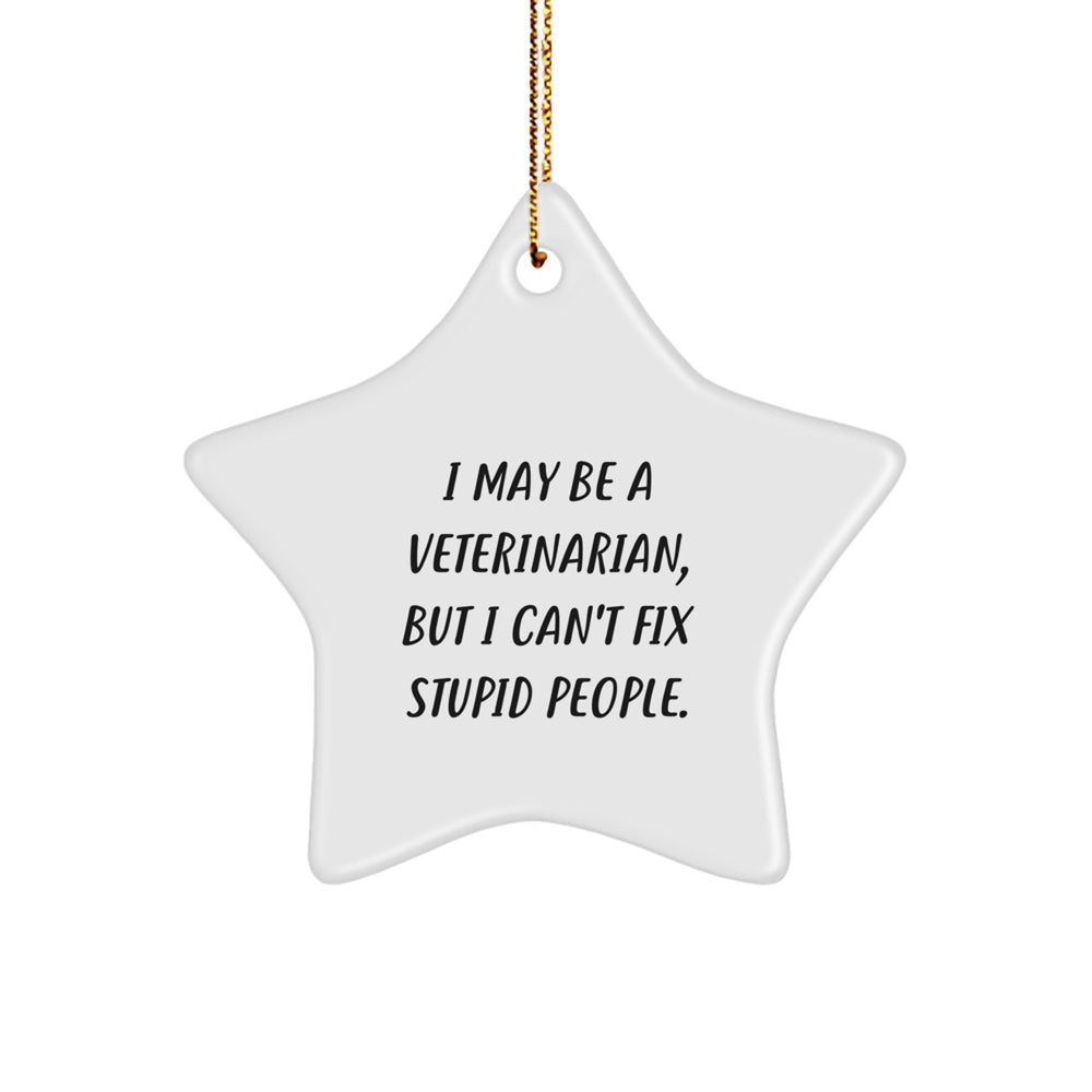 Funny Veterinarian Gifts for Him or Her - 'I May Be A Veterinarian, But I Can't Fix Stupid People.' Star Ornament, Christmas Unique Gifts from Friends or Family - Image 1
