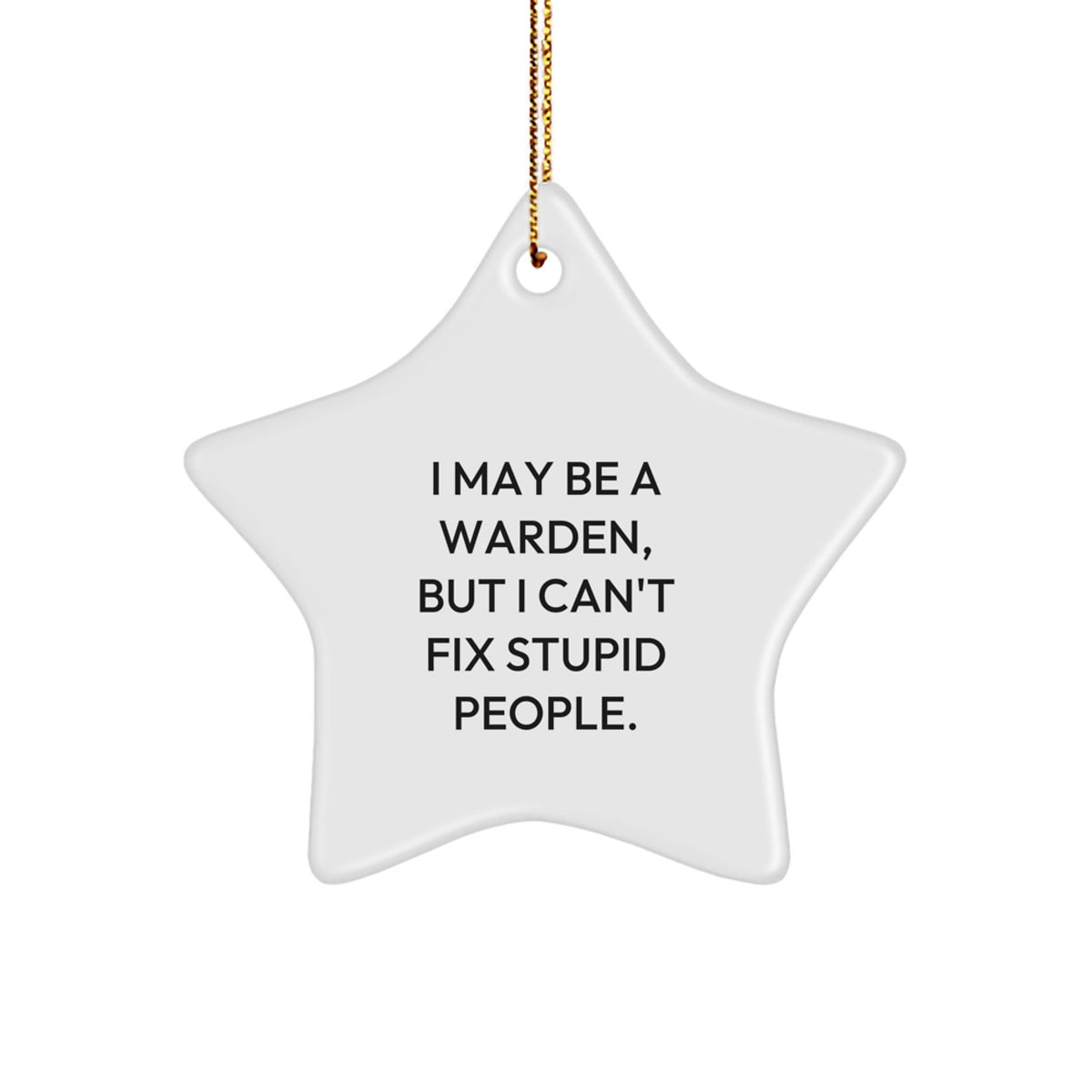 Funny Warden Gifts from Friends and Family - 'I May Be A Warden, But I Can't Fix Stupid People.' Star Ornament, White, Christmas Unique - Image 1