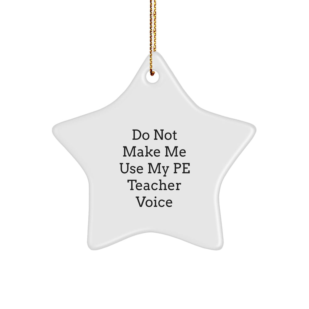 Funny PE Teacher Star Ornament, Gifts for PE Teacher, Christmas Unique Gifts from Friends, Family, or Coworkers, Do Not Make Me Use My PE Teacher Voice - Image 1