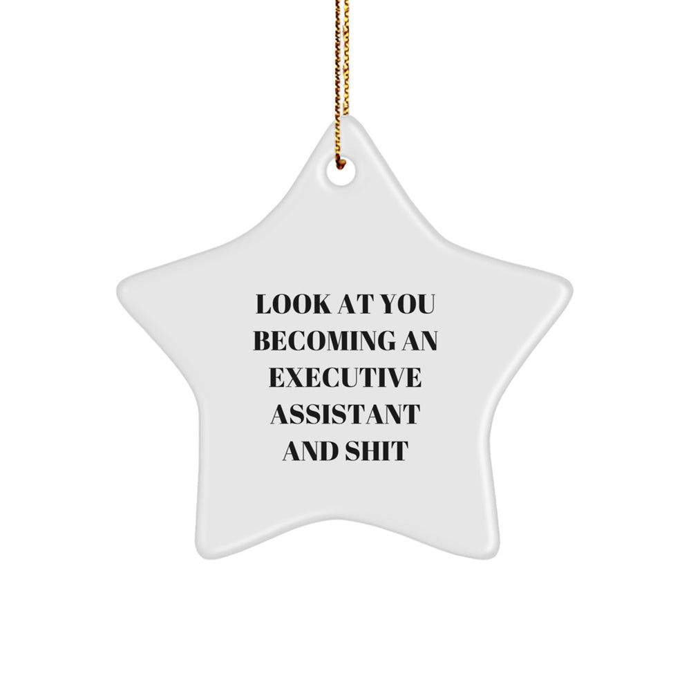 Funny Executive Assistant Gifts from Friends - 'Look At You Becoming An Executive Assistant And Shit' Star Ornament for Christmas - Image 1