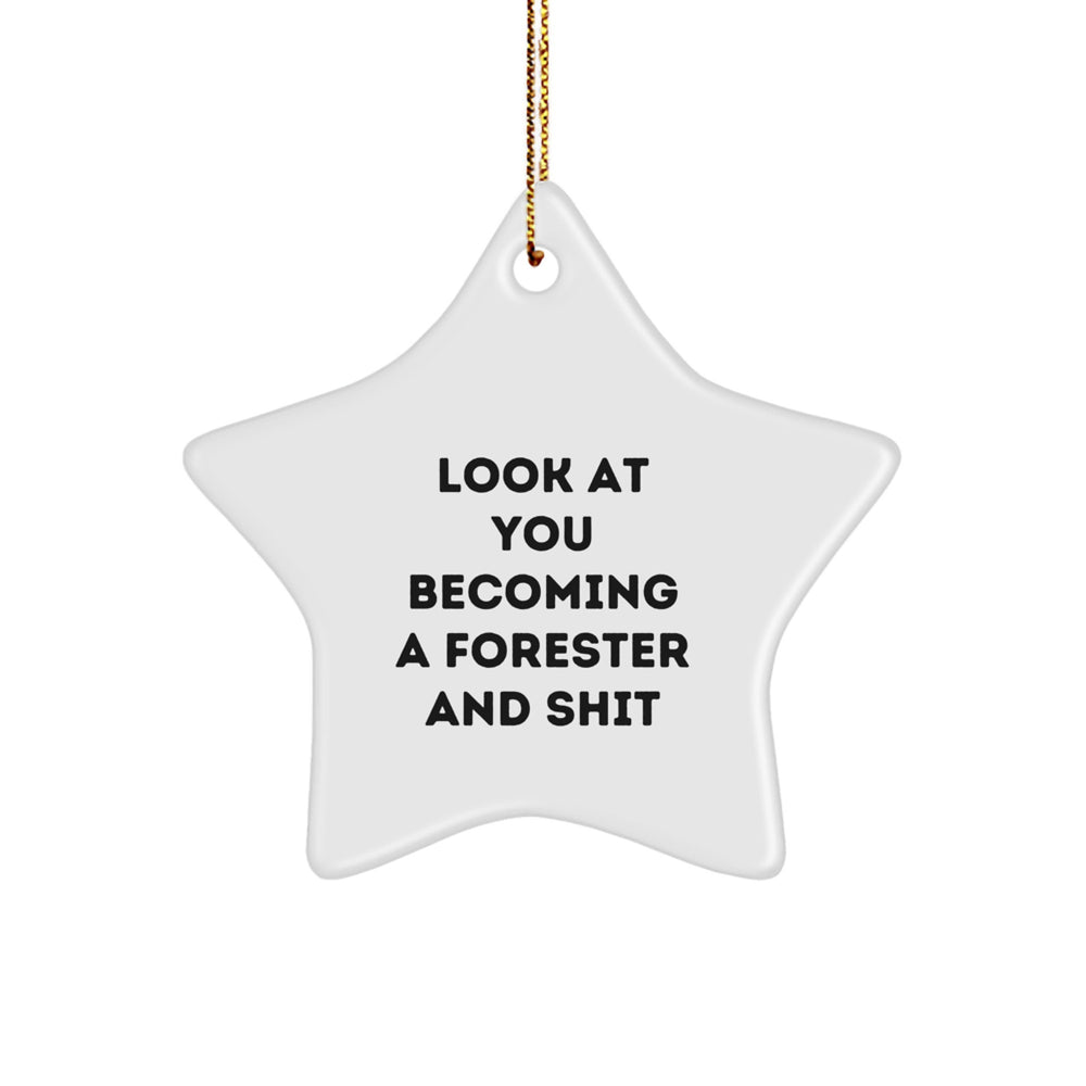 Funny Forester Gifts from Friends to Forester Men and Women, Star Ornament for Christmas Unique Gifts, Look At You Becoming A Forester And Shit Decoration - Image 1
