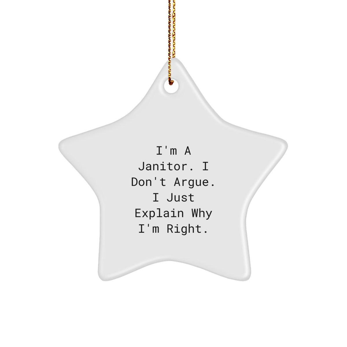 Funny Janitor Star Ornament Gifts from Friends for Men, Women, Coworkers, Family - I'm A Janitor. I Don't Argue. I Just Explain Why I'm Right. - Image 1