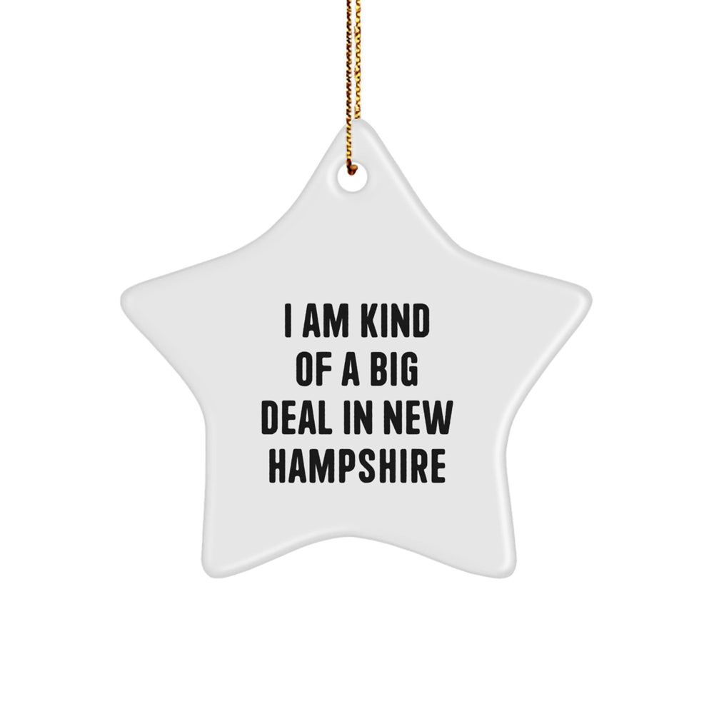 New Hampshire Star Ornament, 'I Am Kind Of A Prime Selection In New Hampshire' Funny Quote, Gifts for Family, Friends, Coworkers, or Men, White Color, 3.25' Tall, Easy Hanging, Christmas Decoration - Image 1