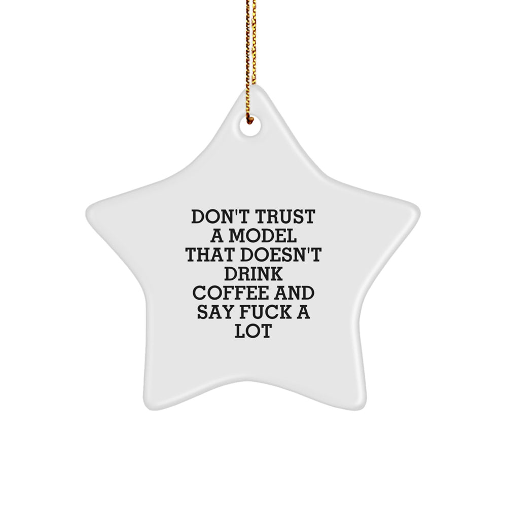 Funny Model Gifts from Friends for Christmas - 'Don't Trust A Model That Doesn't Drink Coffee And Say F--k A Lot' Star Ornament - Image 1