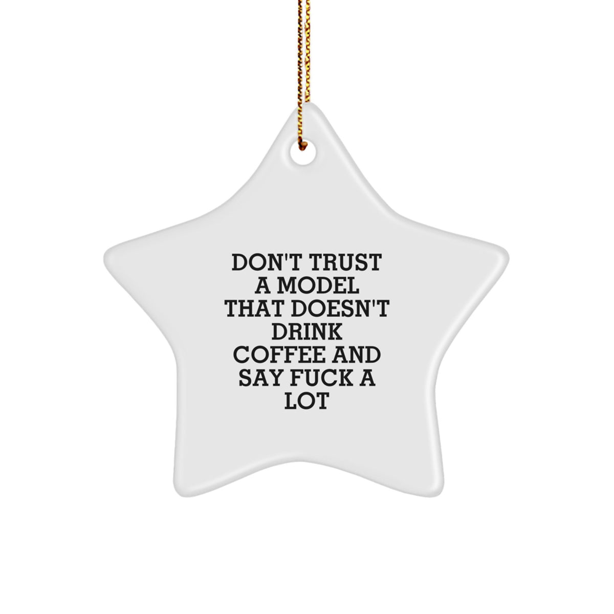 Funny Model Gifts from Friends for Christmas - 'Don't Trust A Model That Doesn't Drink Coffee And Say F--k A Lot' Star Ornament - Image 1