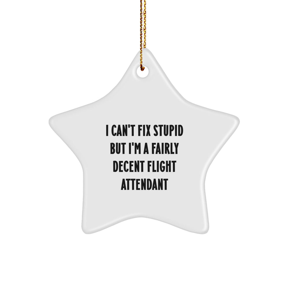 Funny Flight Attendant Gifts for Men Women Friends Coworkers Family - I Can't Fix Stupid Flight Attendant Star Ornament for Christmas Unique Gifts - Image 1