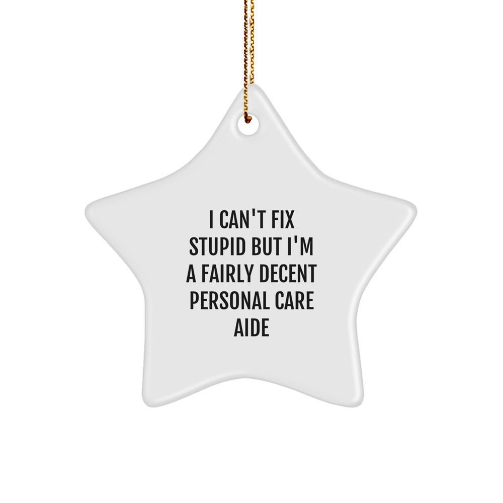 Funny Personal Care Aide Gifts from Men - Christmas Unique Star Ornament for Personal Care Aide, Men, Women, Friends, Coworkers, Family - I Can't Fix Stupid But I'm A Fairly Decent Personal Care Aide - Image 1