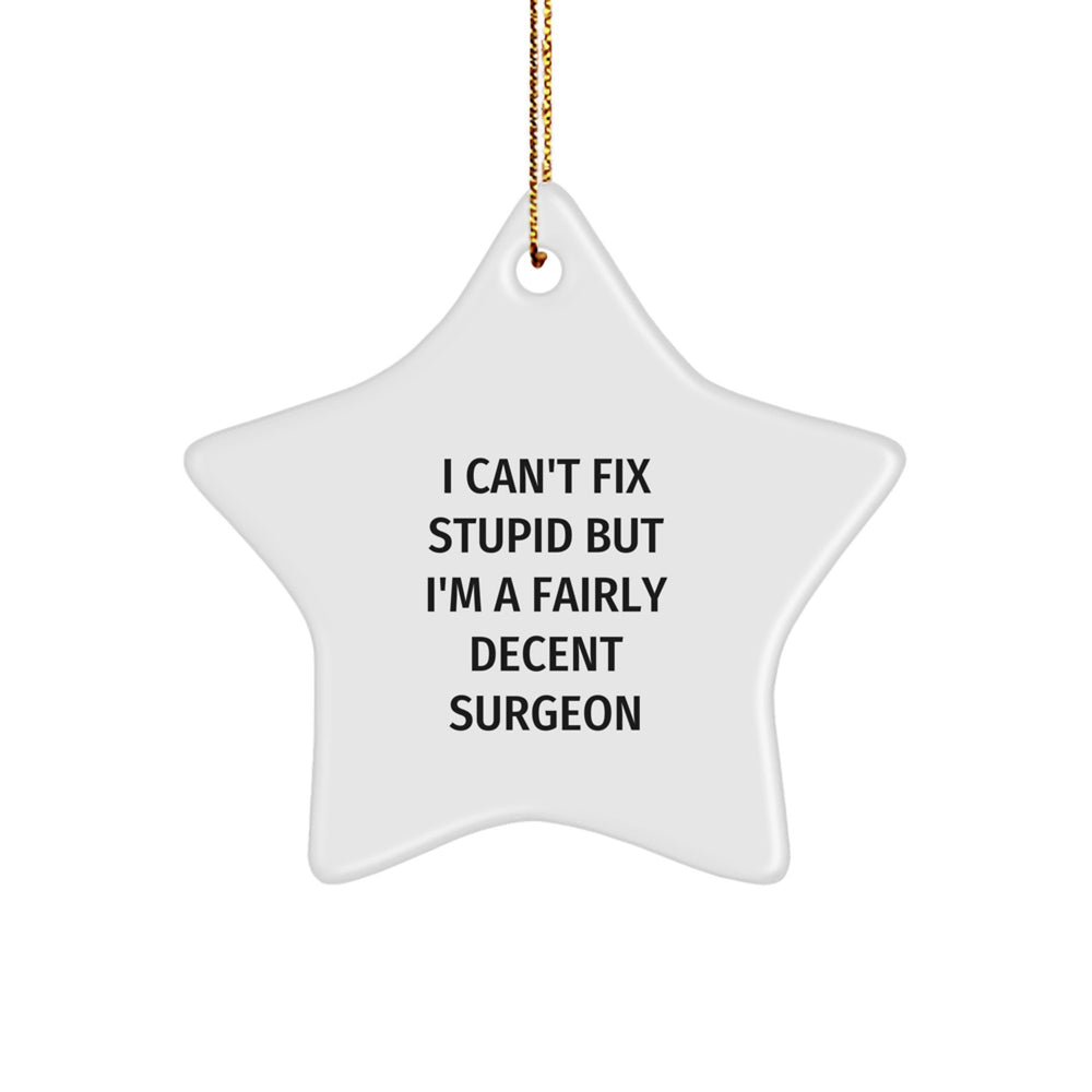 Funny Surgeon Gifts for Men, 'I Can't Fix Stupid' Star Ornament Christmas Memorable Presents from Family - Image 1