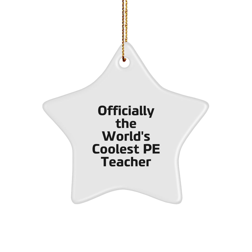 Gifts for PE Teachers - Christmas Star Ornament - Funny Quote 'The World's Coolest Pe Teacher' - Ideal Gifts from Friends - White Star Shaped Decoration - Image 1