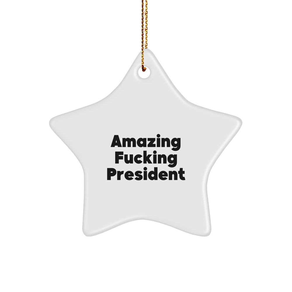 President Gifts for Men from Amazing Funny President Quote Star Ornament, White, 3.25" Tall, Christmas Unique Gifts - Image 1