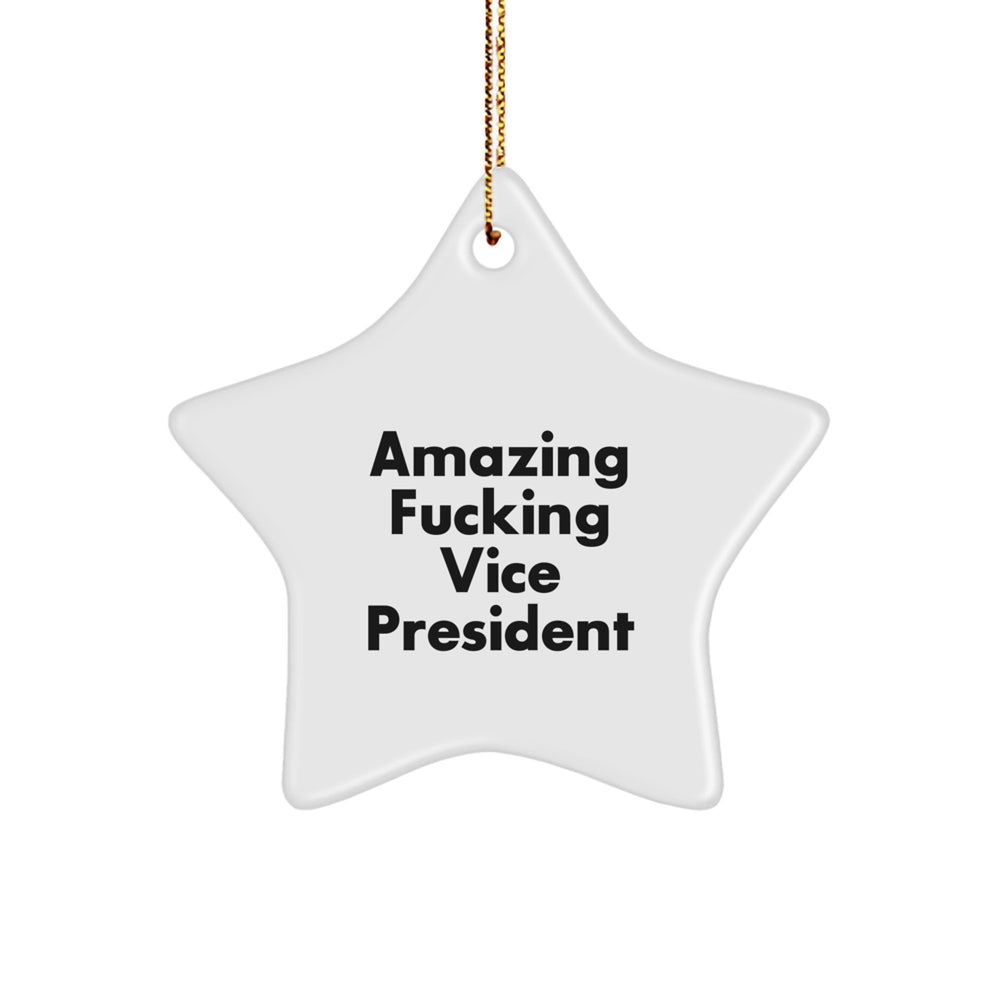 Funny Vice President Star Ornament Gifts from Friends, Unique Christmas Decorations for Vice President Home Office, Amazing 'F--king Vice President' Quote Star Shaped White Durable MDF - Image 1