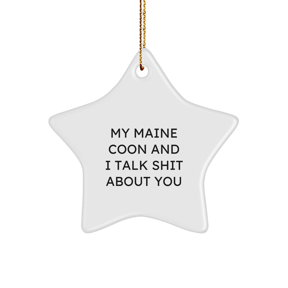 Funny Maine Coon Cat Gifts from Friends for Christmas - Star Ornament with 'My Maine Coon And I Talk Shit About You' Quote - Image 1