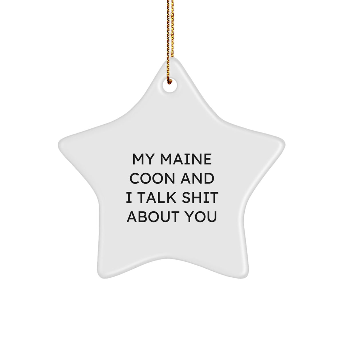 Funny Maine Coon Cat Gifts from Friends for Christmas - Star Ornament with 'My Maine Coon And I Talk Shit About You' Quote - Image 1