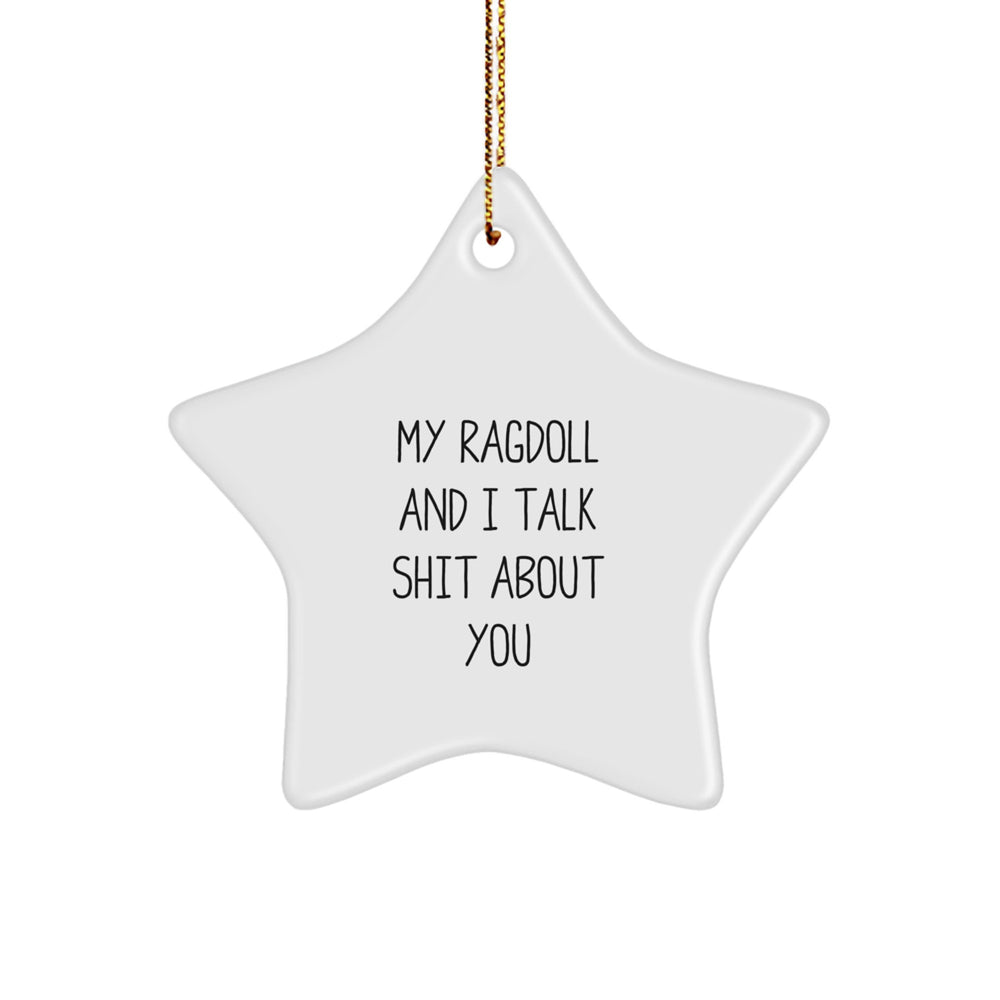 Ragdoll Cat Lover's Funny Gift, 'My Ragdoll And I Talk Shit About You' Star Ornament, Gifts from Family to Friends for Christmas - Image 1