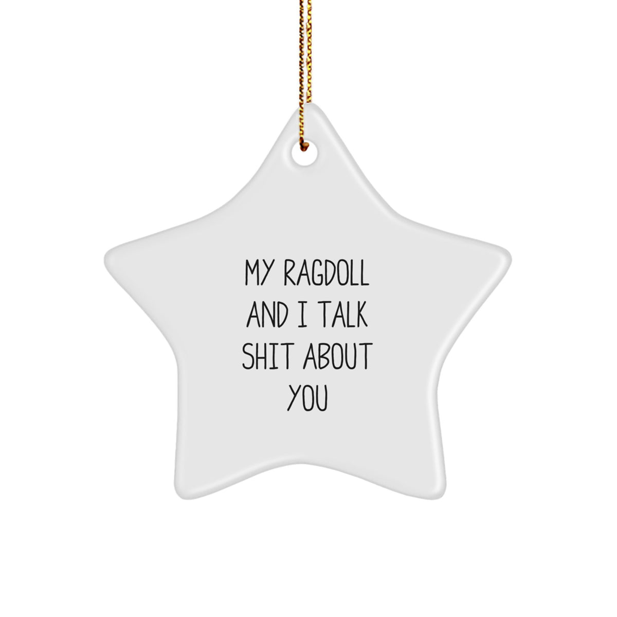 Ragdoll Cat Lover's Funny Gift, 'My Ragdoll And I Talk Shit About You' Star Ornament, Gifts from Family to Friends for Christmas - Image 1