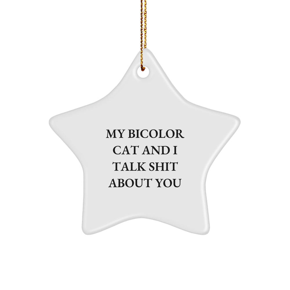 Funny Bicolor Cat Gifts for Men, Women, and Friends - Star Ornament with 'My Bicolor Cat And I Talk Shit About You' Quote - Christmas Unique Presents - Image 1