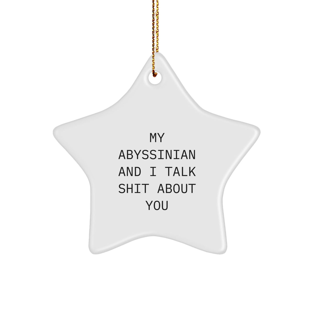 Abyssinian Cat Gifts, Funny Quote Ornament, Star Shaped White MDF, Gifts from Men to Friends, for Cat Lovers' Christmas - Image 1