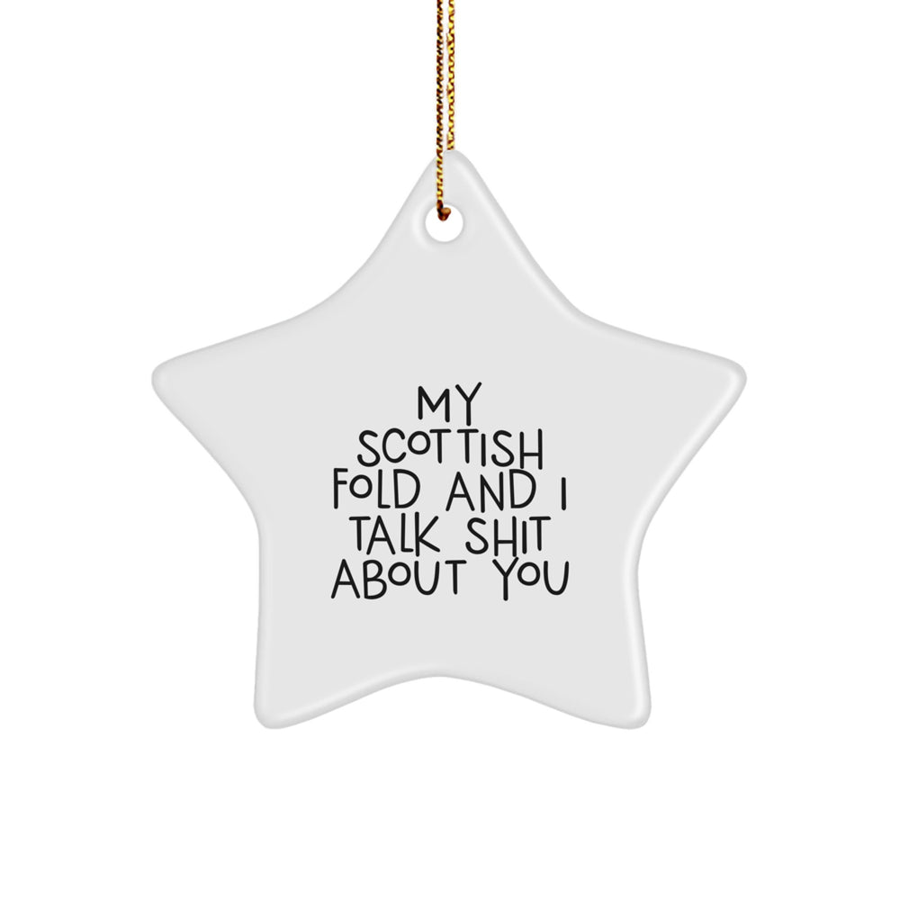 Scottish Fold Cat Lovers Gifts from Friends and Family, Star Ornament with Funny Quote, Christmas Unique Treasures - Image 1