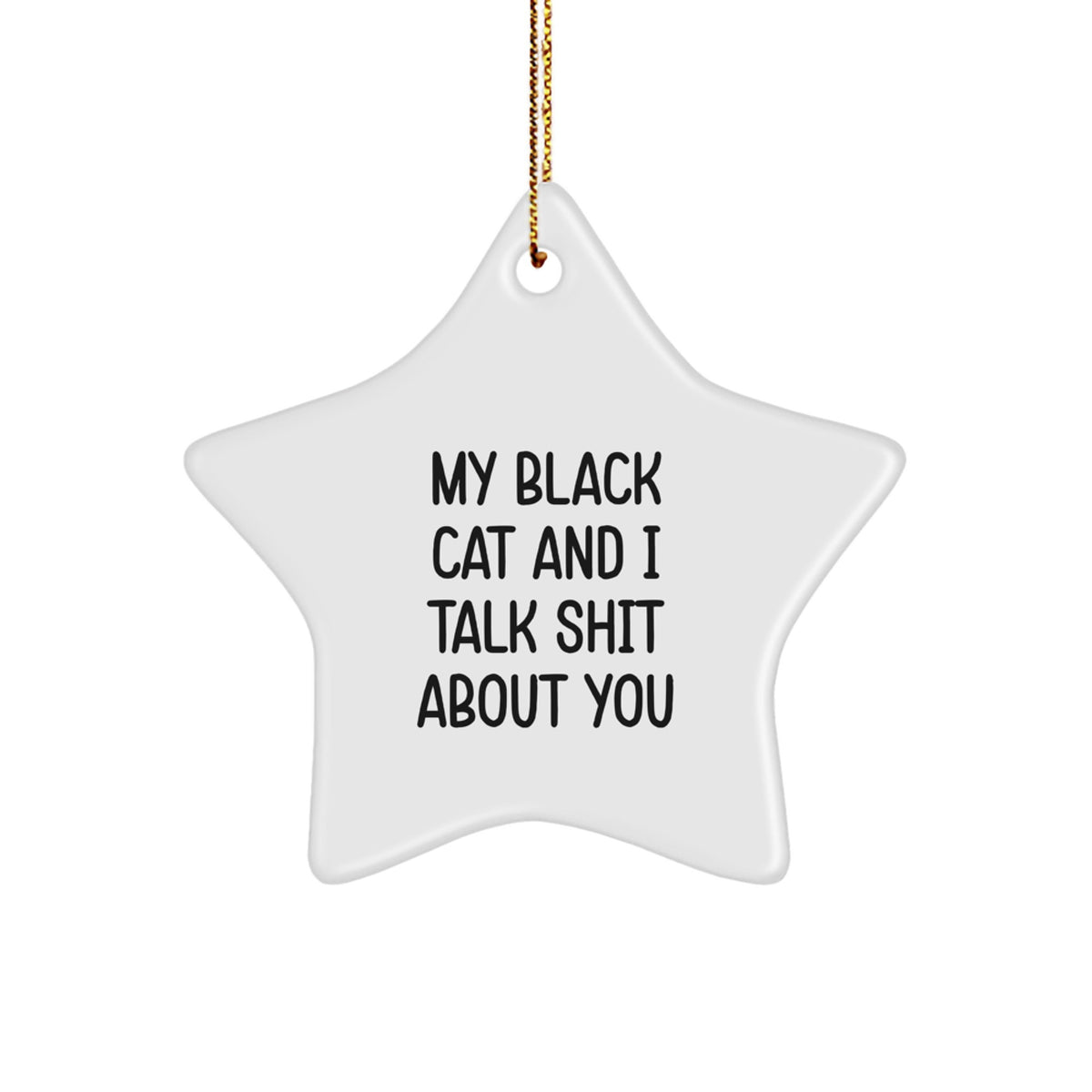 Black Cat Star Ornament Funny Quotes Gifts for Friends, Family, and Coworkers - 'My Black Cat And I Talk Shit About You' Christmas Decorations - Image 1